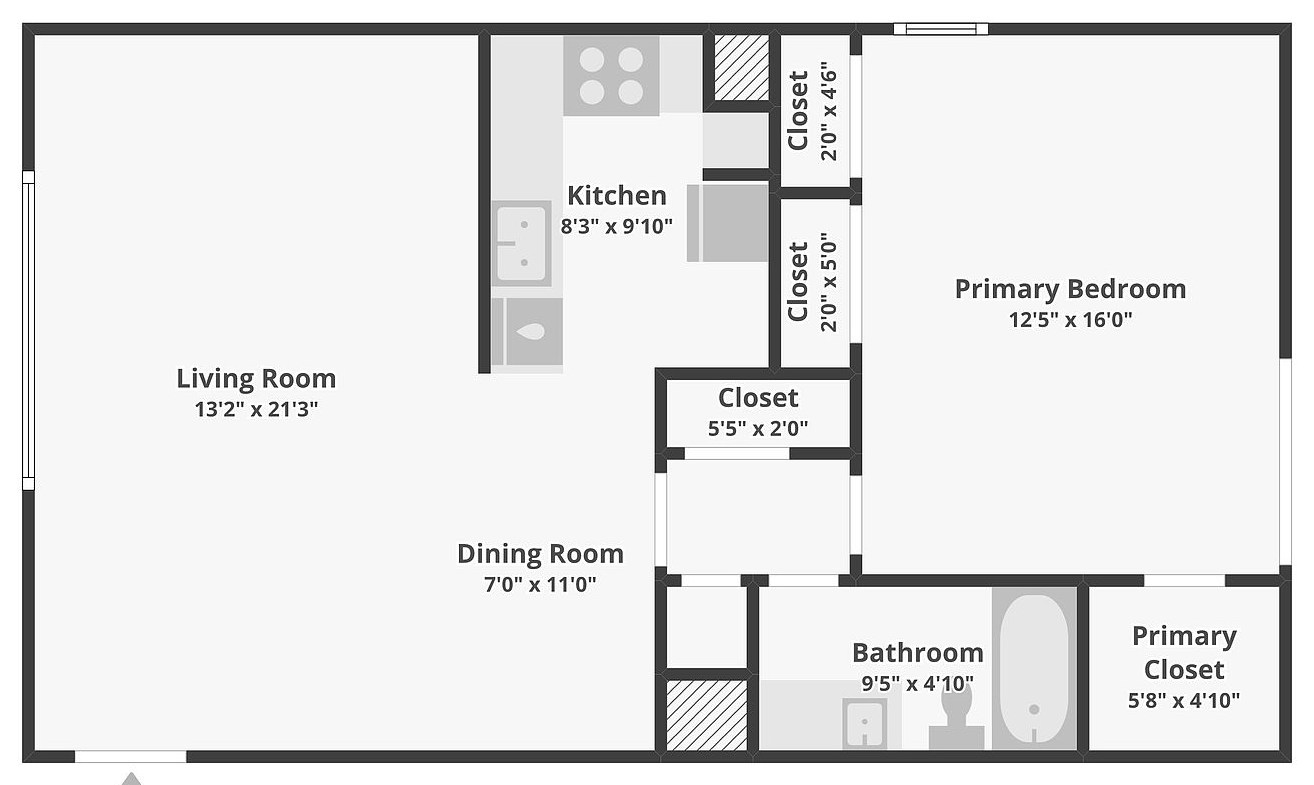 Premier Gardens 1 bedroom, 1 bath floor plan