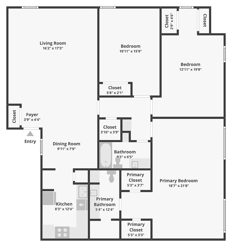 Premier Gardens 3 bedroom, 2 bath floor plan
