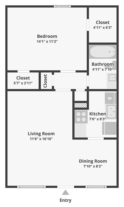 Whisperwind 1 bedroom, 1 bath floor plan